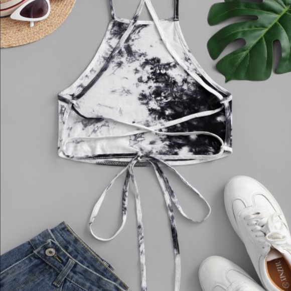 X2 Lace up criss cross heathered tie dye crop top - Picture 4 of 4